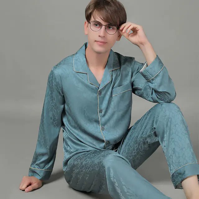 Men's Luxury Silk Satin Pajama Set with Long Sleeves - SensorySoft