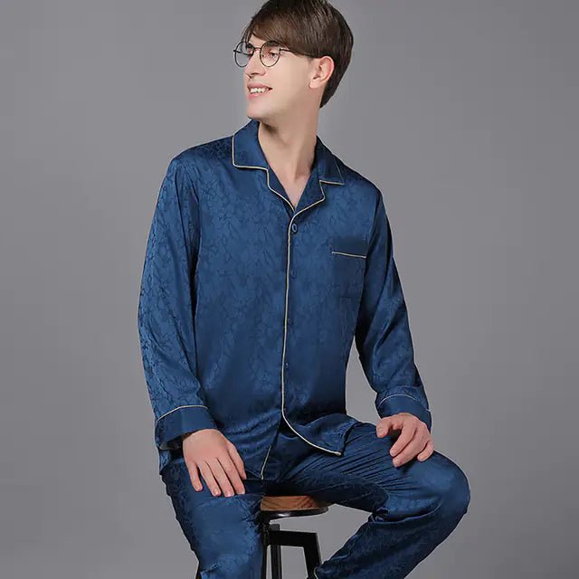 Men's Luxury Silk Satin Pajama Set with Long Sleeves - SensorySoft