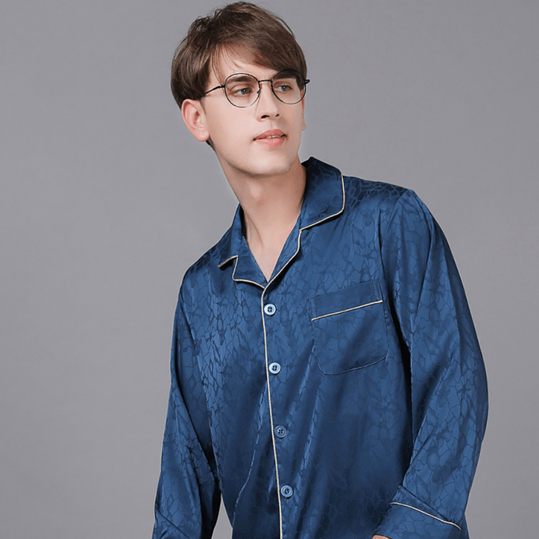 Men's Luxury Silk Satin Pajama Set with Long Sleeves - SensorySoft