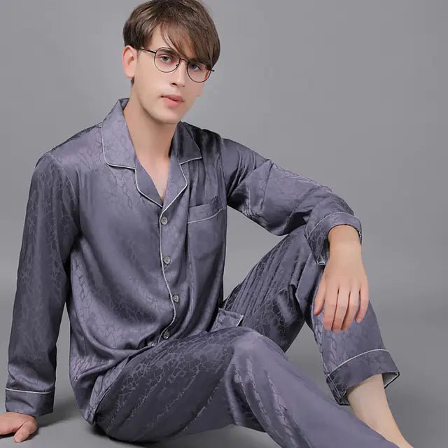 Men's Luxury Silk Satin Pajama Set with Long Sleeves - SensorySoft