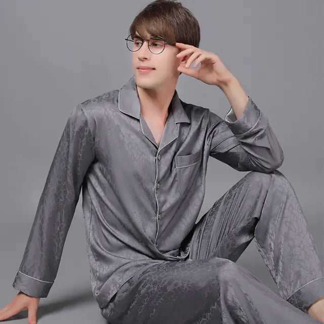 Men's Luxury Silk Satin Pajama Set with Long Sleeves - SensorySoft