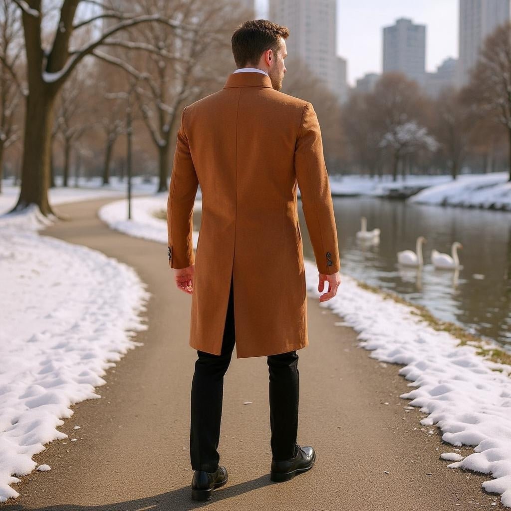 Men's Mid - Length Solid Color Trench Coat - SensorySoft