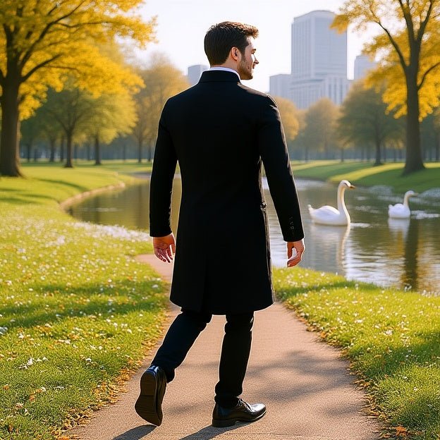Men's Mid - Length Solid Color Trench Coat - SensorySoft