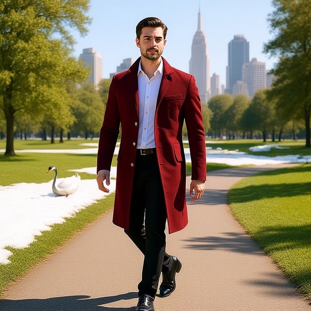 Men's Mid - Length Solid Color Trench Coat - SensorySoft