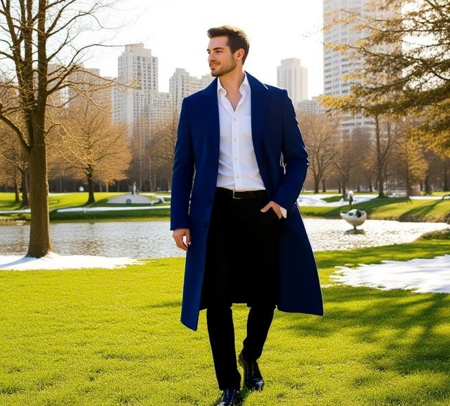 Men's Mid - Length Solid Color Trench Coat - SensorySoft