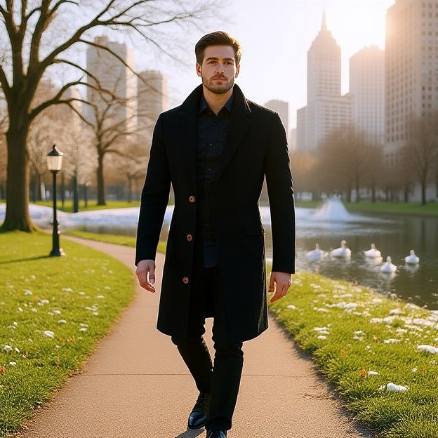 Men's Mid - Length Solid Color Trench Coat - SensorySoft