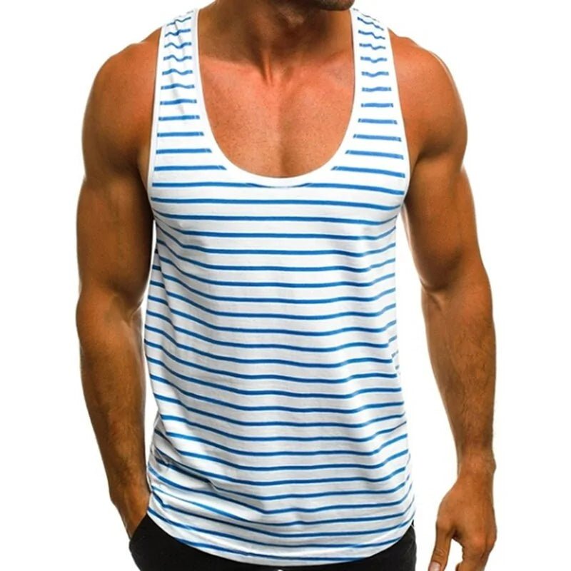 Men's Striped Sleeveless O Neck Tank Tops for Summer and Holidays - SensorySoft