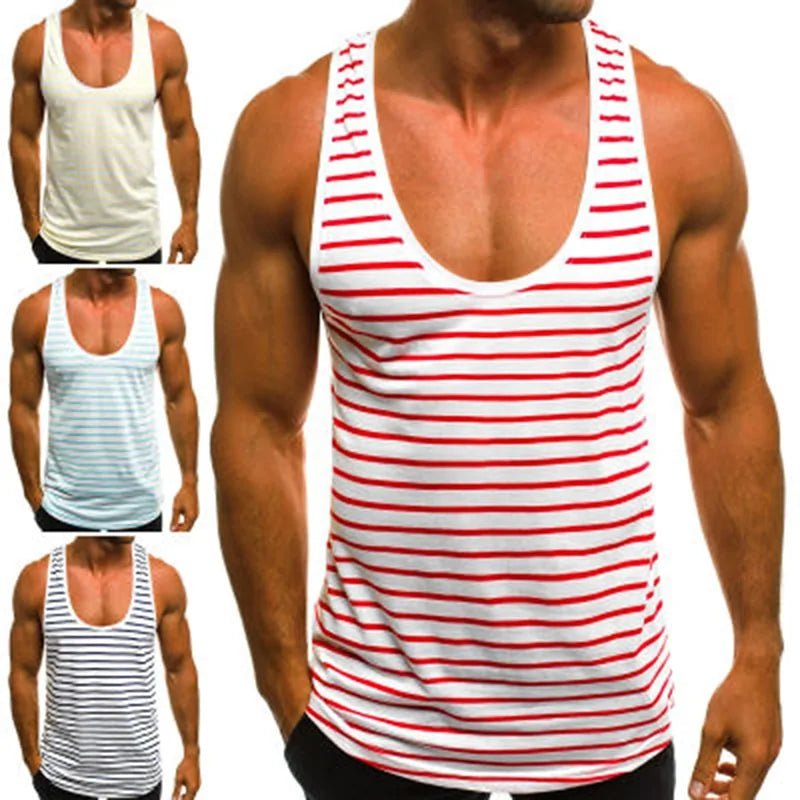 Men's Striped Sleeveless O Neck Tank Tops for Summer and Holidays - SensorySoft