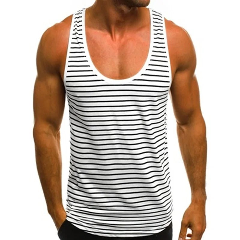 Men's Striped Sleeveless O Neck Tank Tops for Summer and Holidays - SensorySoft