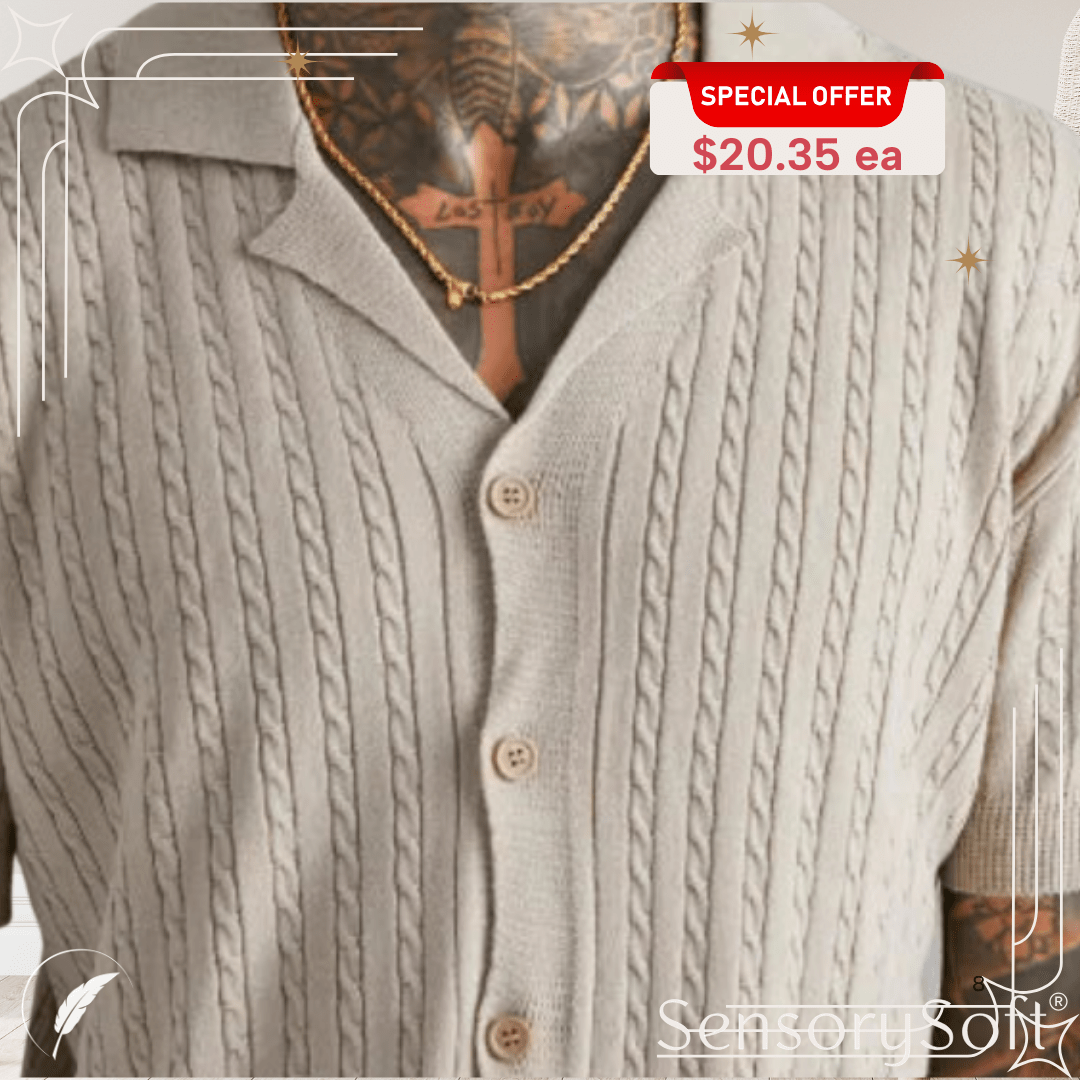 Mens Top Knitted Button Short - sleeved - SensorySoft