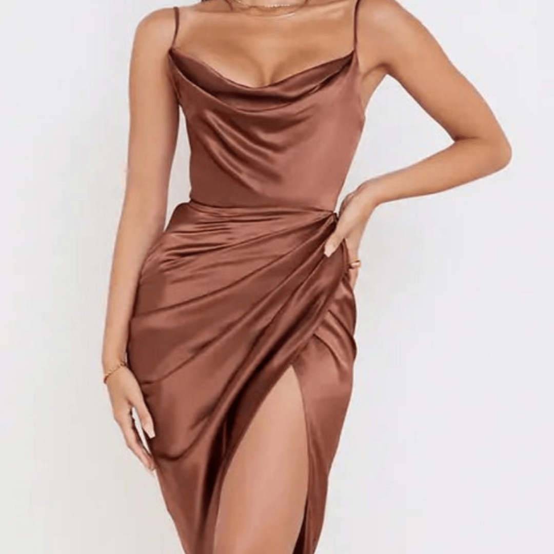 Midi Satin Dress Split Adjustable Strap - Three Stunning Colors - SensorySoftShop