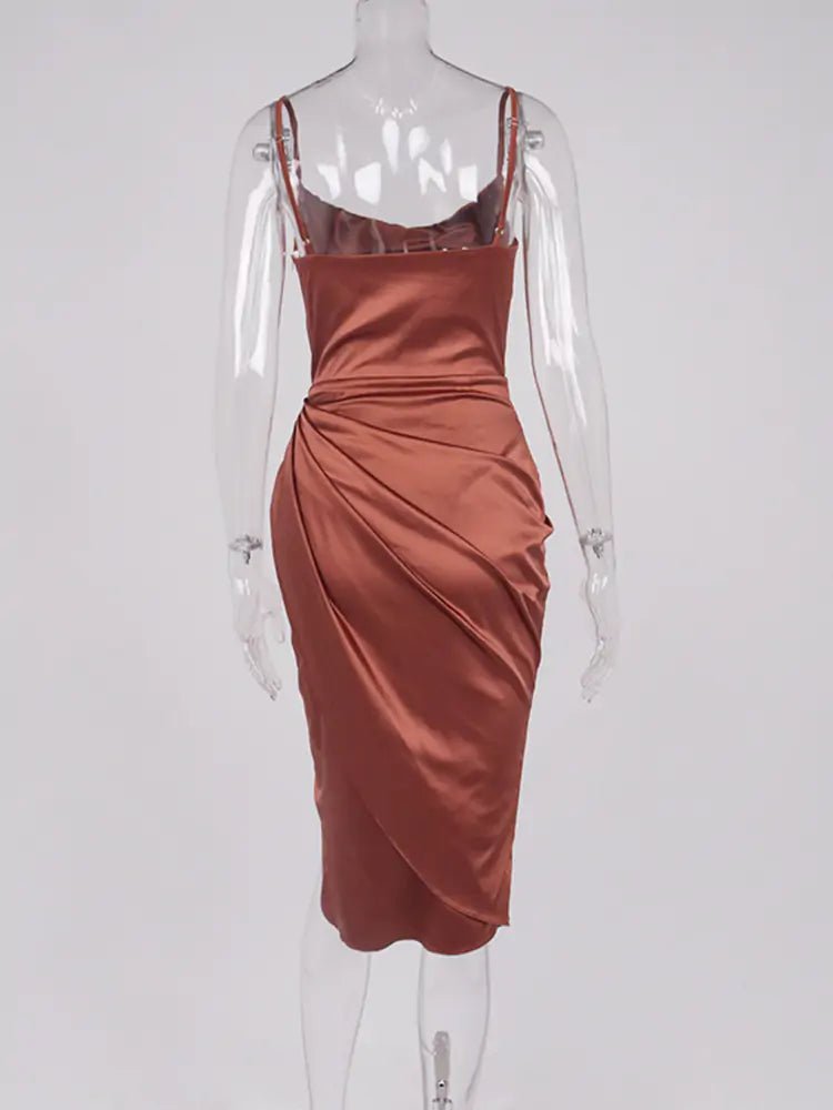 Midi Satin Dress Split Adjustable Strap - SensorySoft