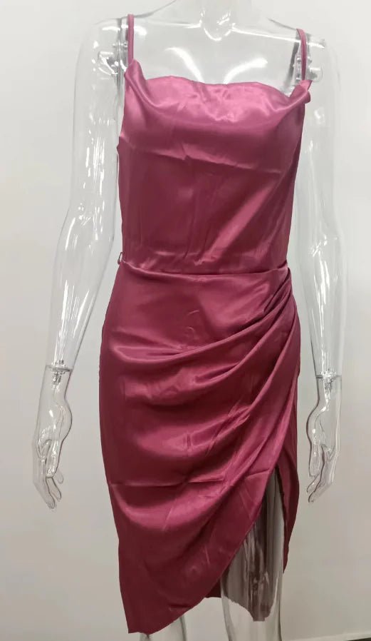 Midi Satin Dress Split Adjustable Strap - SensorySoft