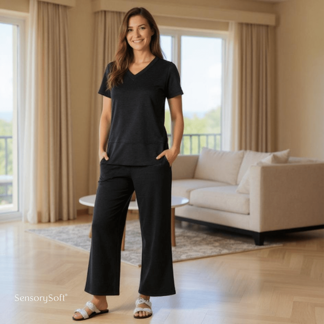 Modal Home Set - Basic Solid Color V - Neck Ensemble - SensorySoft