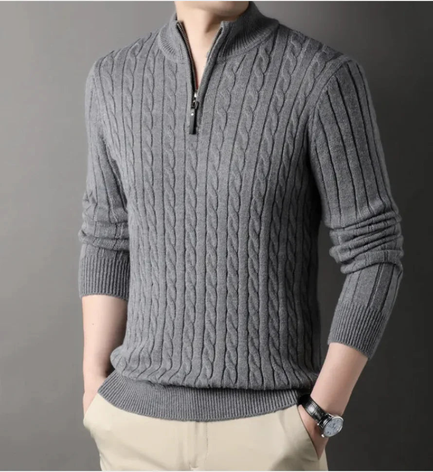 New Men's Solid Color Half Zipper Thick Sweater - SensorySoft
