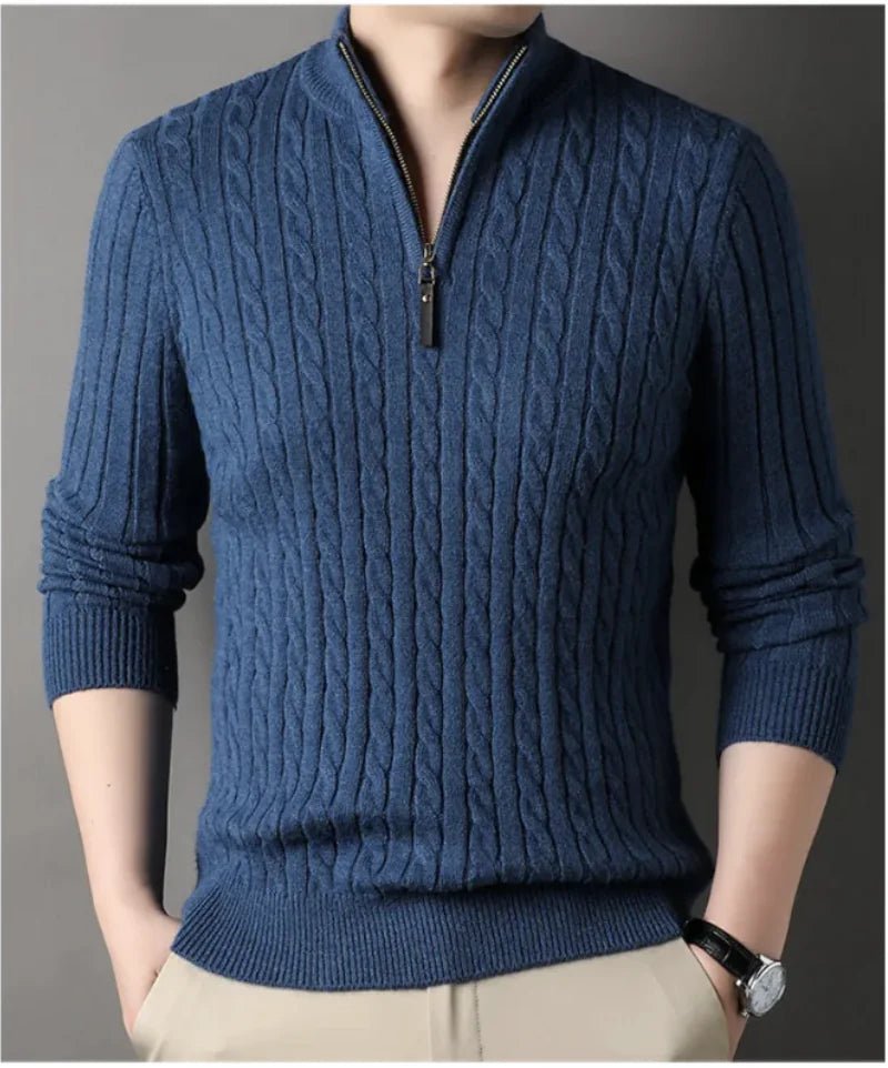 New Men's Solid Color Half Zipper Thick Sweater - SensorySoft