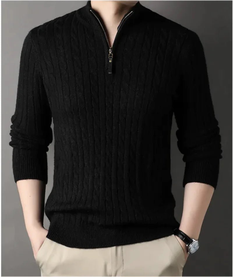New Men's Solid Color Half Zipper Thick Sweater - SensorySoft