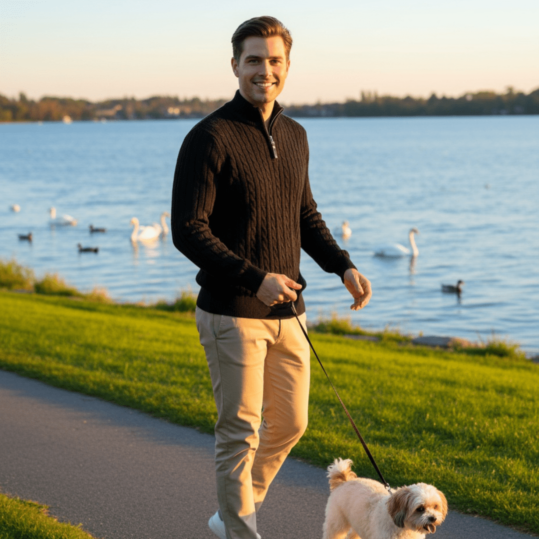 New Men's Solid Color Half Zipper Thick Sweater - SensorySoftShop