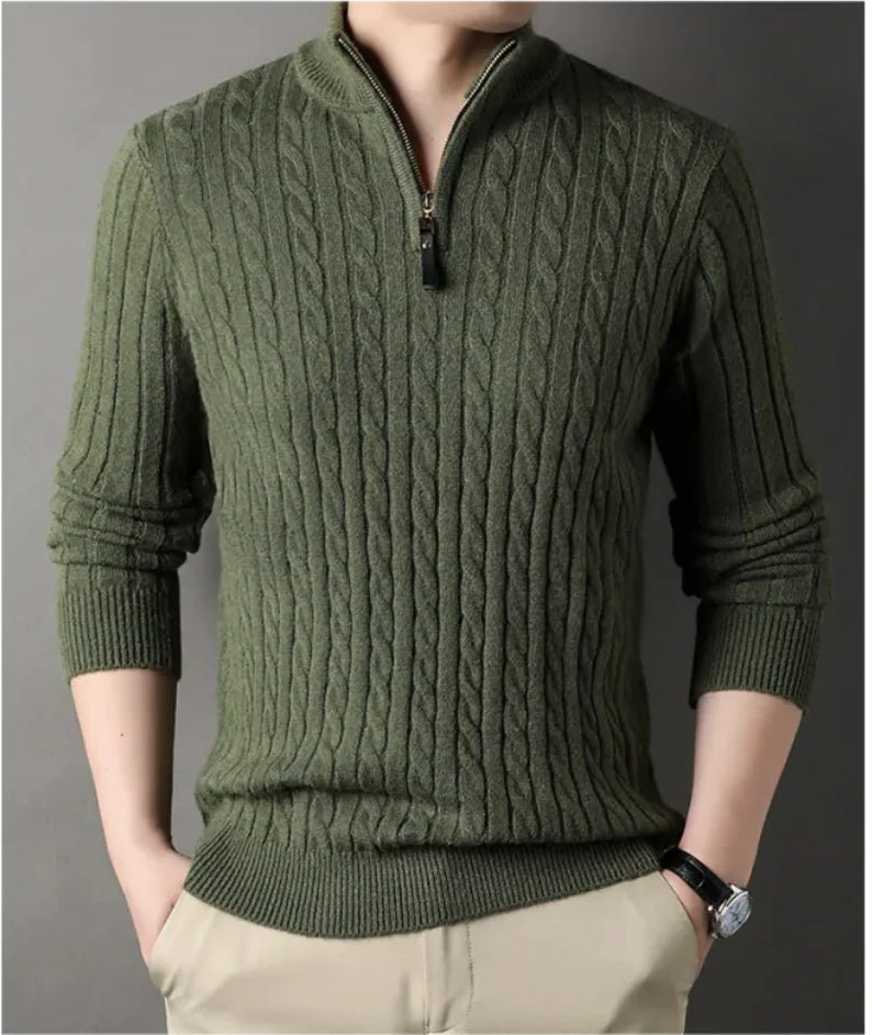 New Men's Solid Color Half Zipper Thick Sweater - SensorySoft