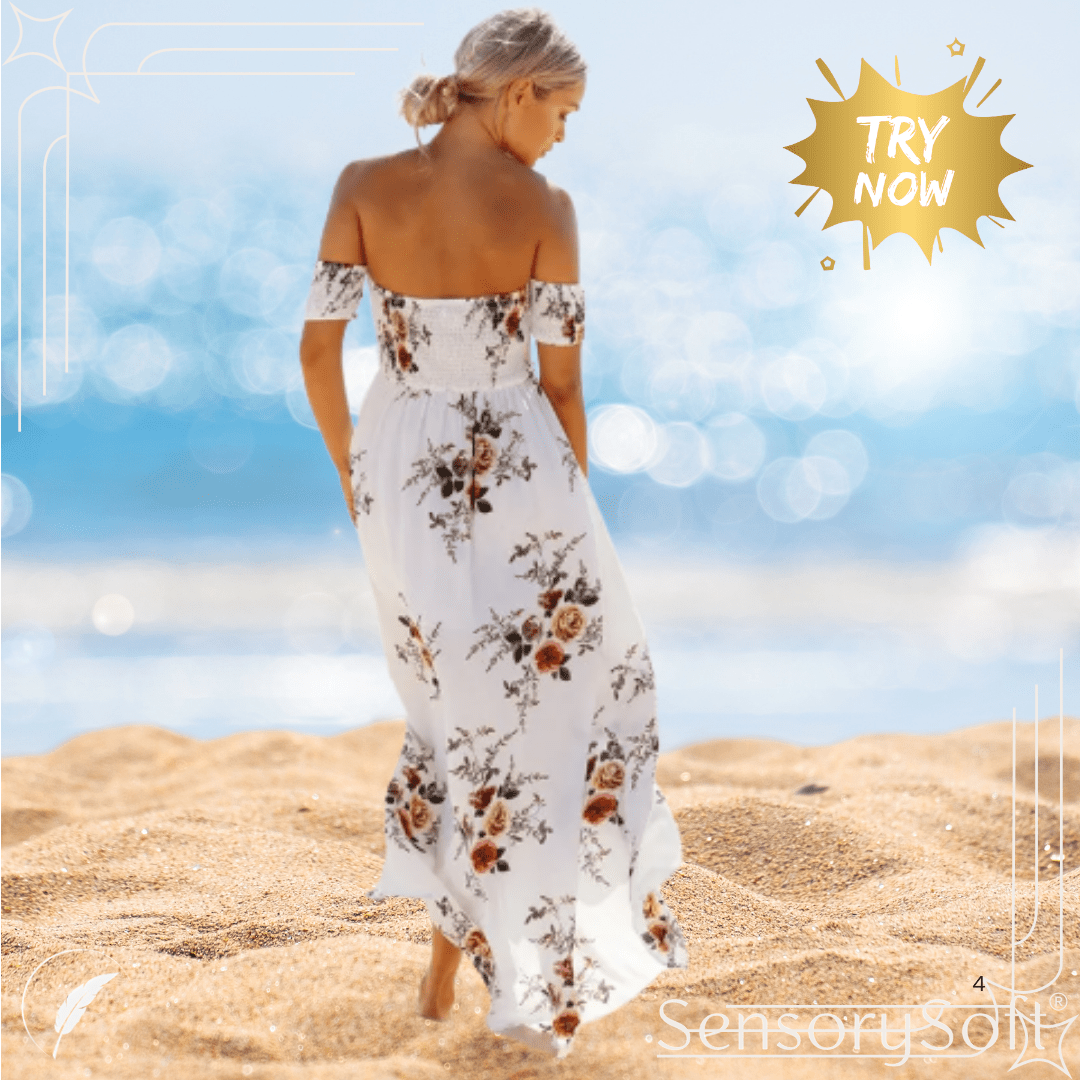 Off Shoulder Leg Split Summer Dress - SensorySoft