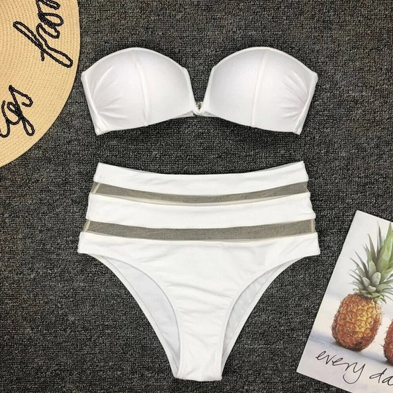 Padded Bathing Suit Bikinis - Black and White Striped Set - SensorySoft