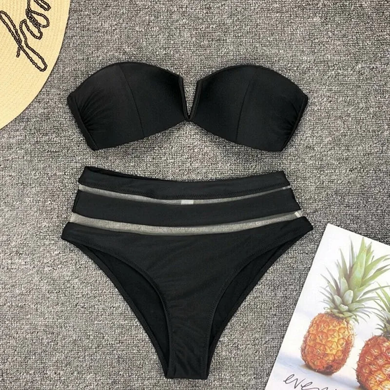 Padded Bathing Suit Bikinis - Black and White Striped Set - SensorySoft