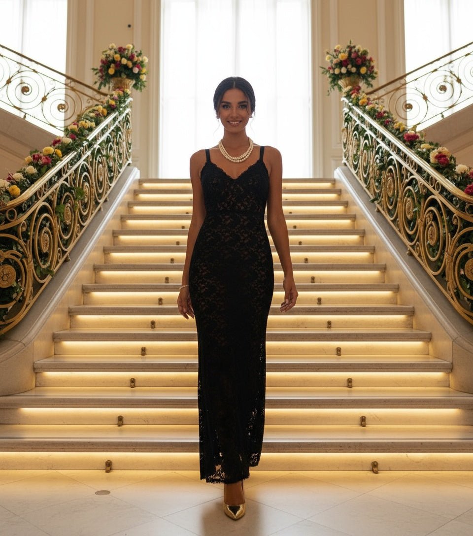 Perspective Lace Dress, Spaghetti Strap Dress, Elegant Lace Dress - SensorySoftShop