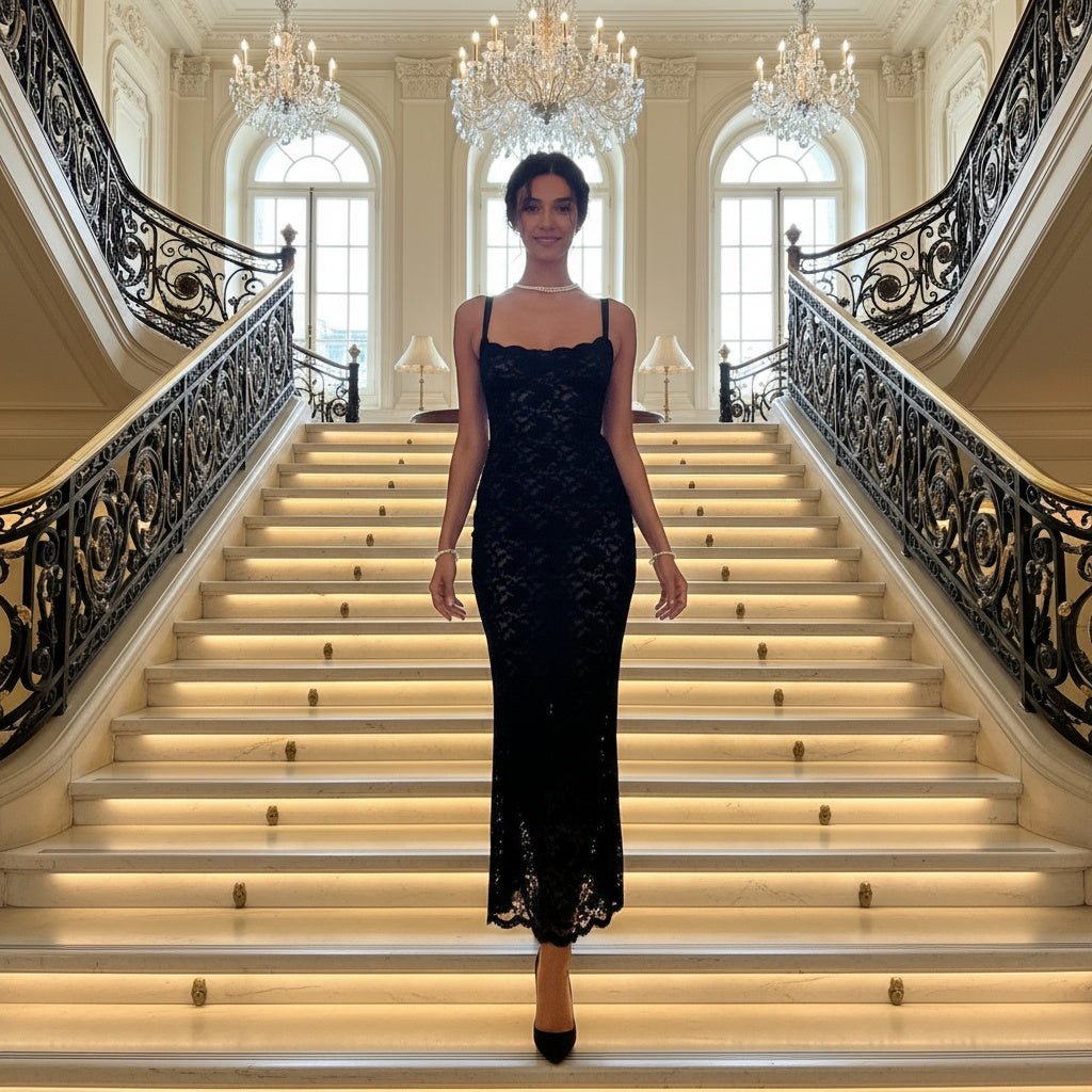 Perspective Lace Dress, Spaghetti Strap Dress, Elegant Lace Dress - SensorySoftShop