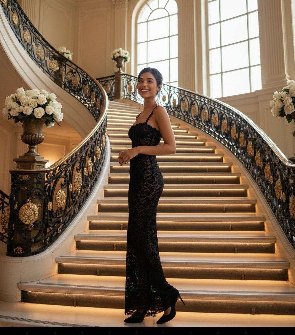 Perspective Lace Dress, Spaghetti Strap Dress, Elegant Lace Dress - SensorySoftShop