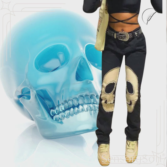 Vintage Printed Skull Jeans – Edgy Streetwear with a Bold Twist