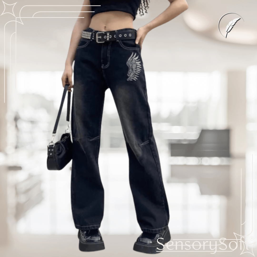 Printed Cargo Jeans - Printed Wings Black - SensorySoft