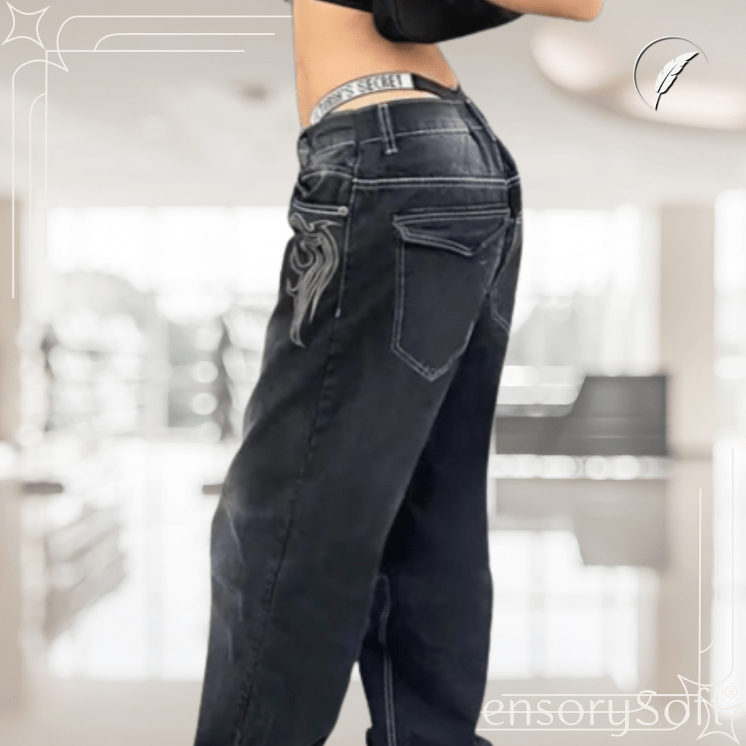 Printed Cargo Jeans - Printed Wings Black - SensorySoft