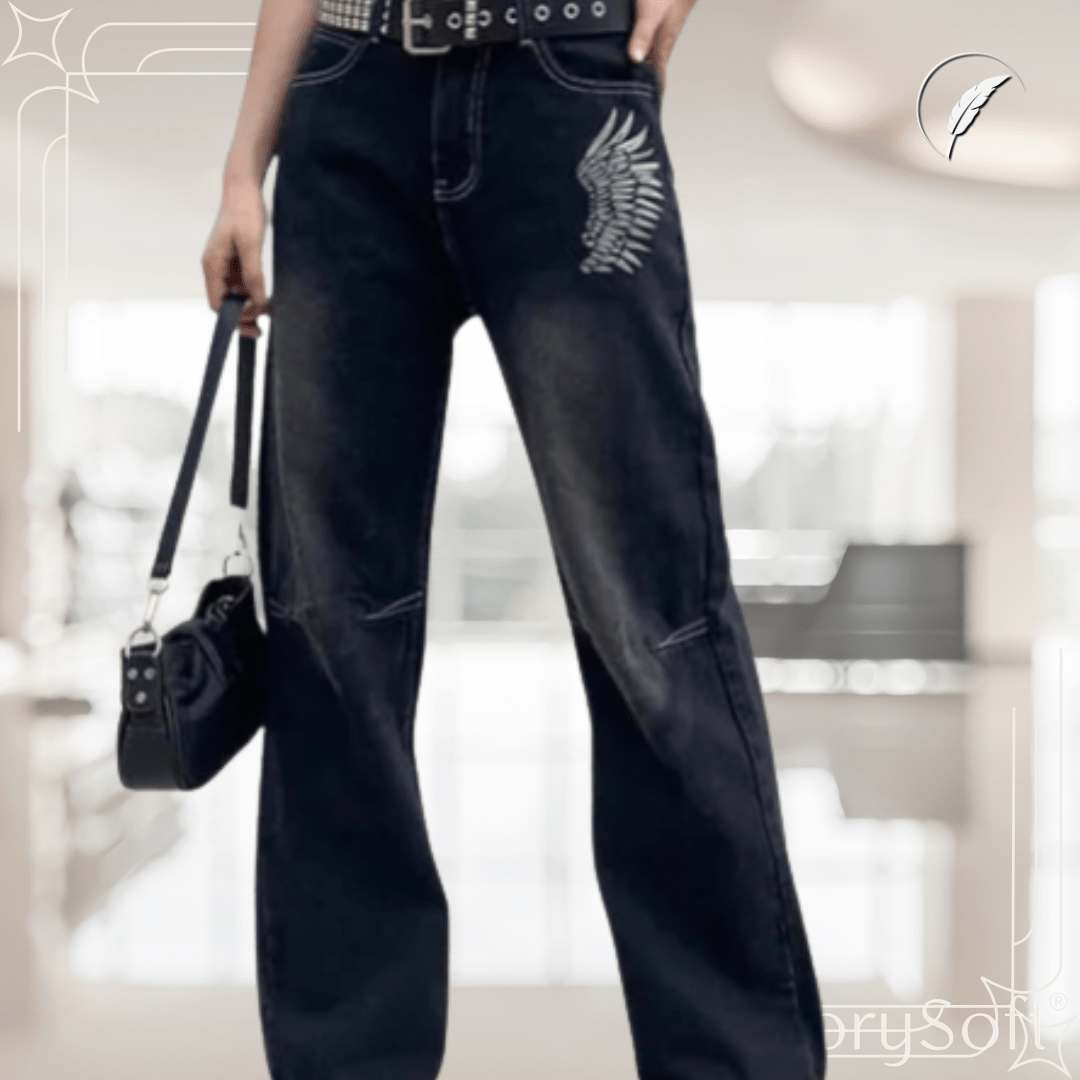 Printed Cargo Jeans - Printed Wings Black - SensorySoft