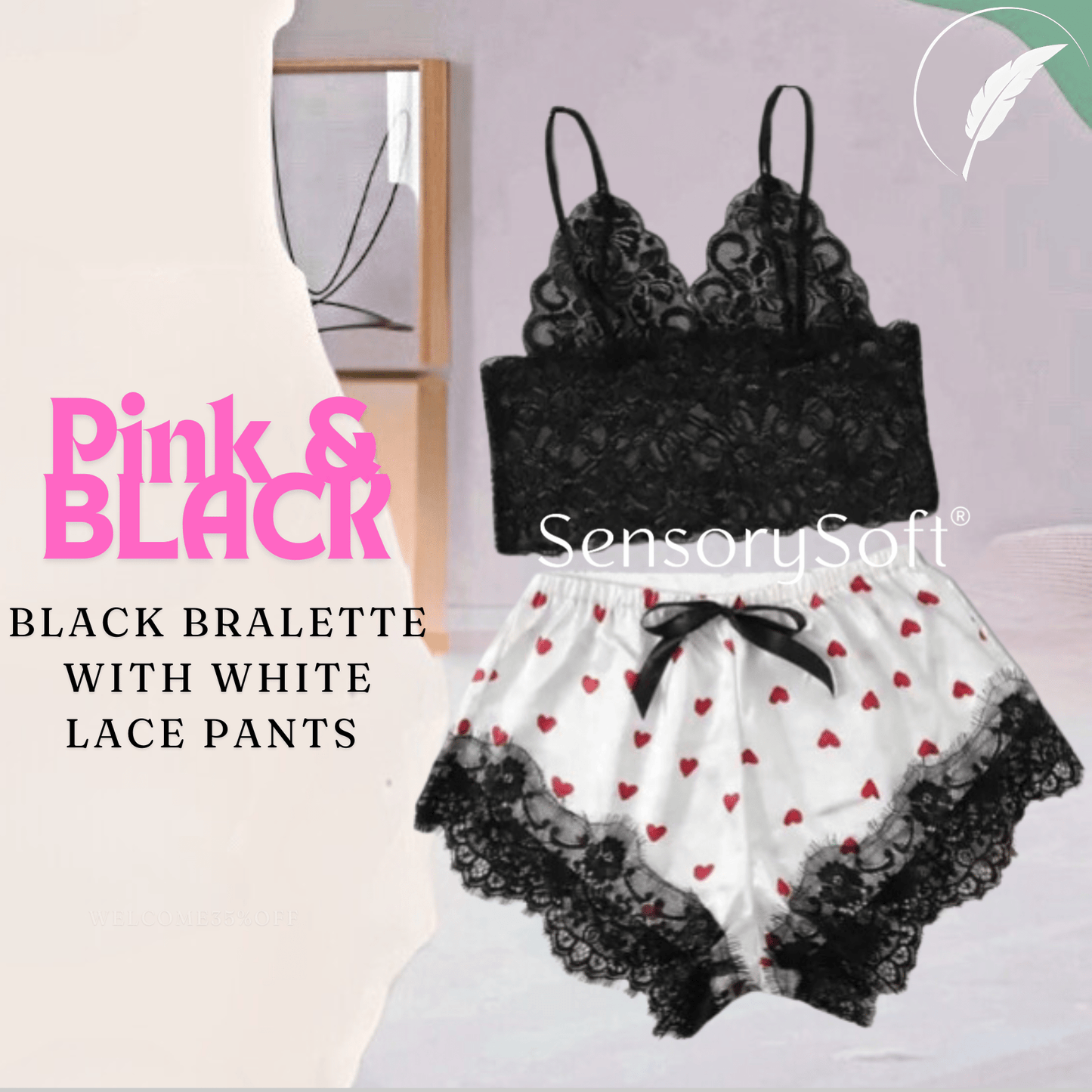 Printed Lace Pajama Set: Elegant Sleepwear - SensorySoftShop