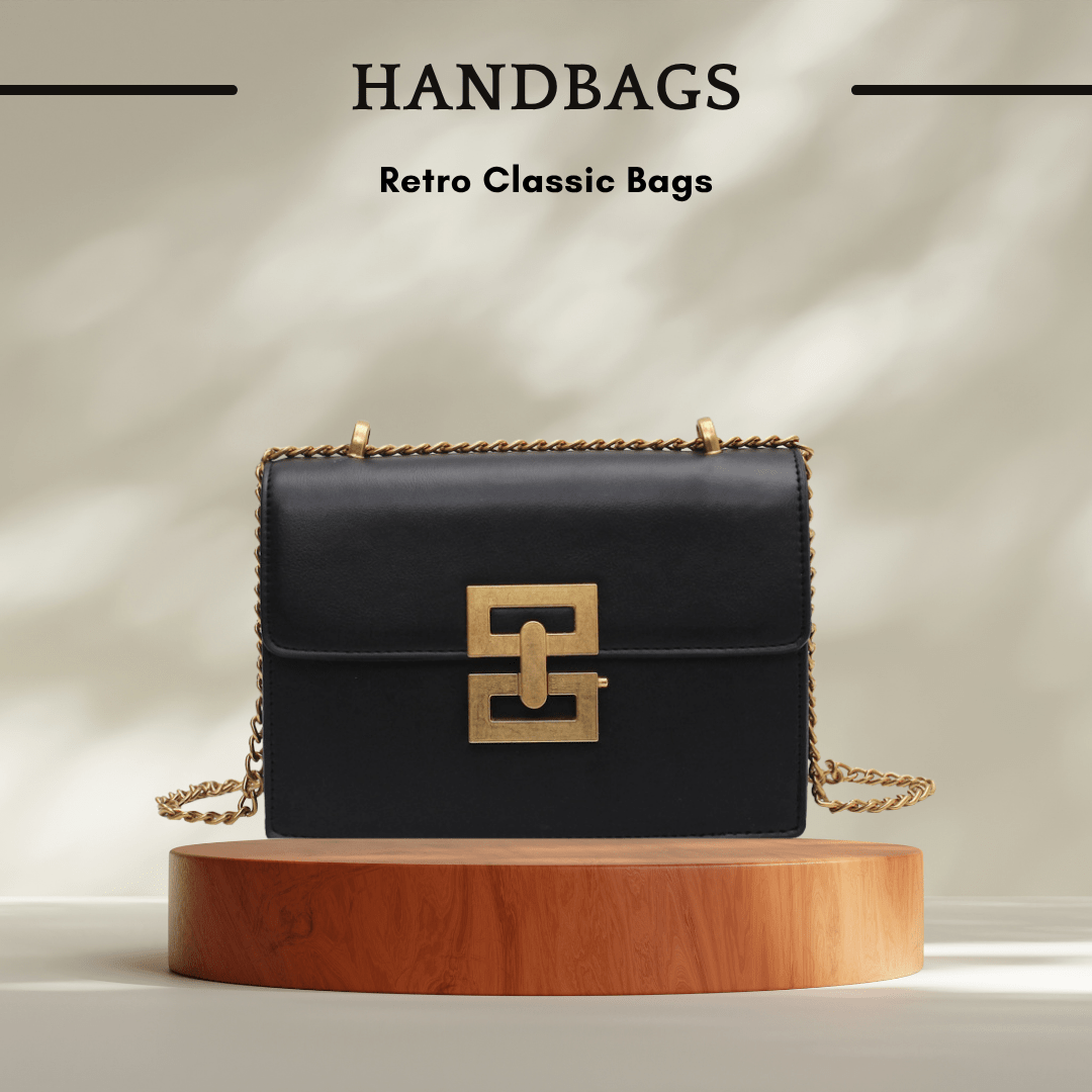 Retro European American Handbags with Chain Detail - Color Black - SensorySoft