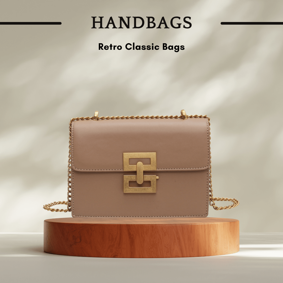 Retro European American Handbags with Chain Detail - Color Khaki - SensorySoft