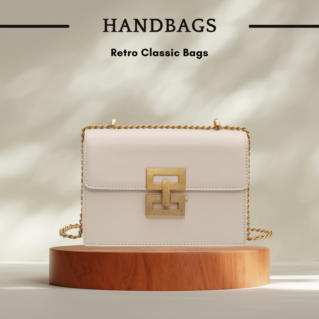 Retro European American Handbags with Chain Detail - Color White Apricot - SensorySoft