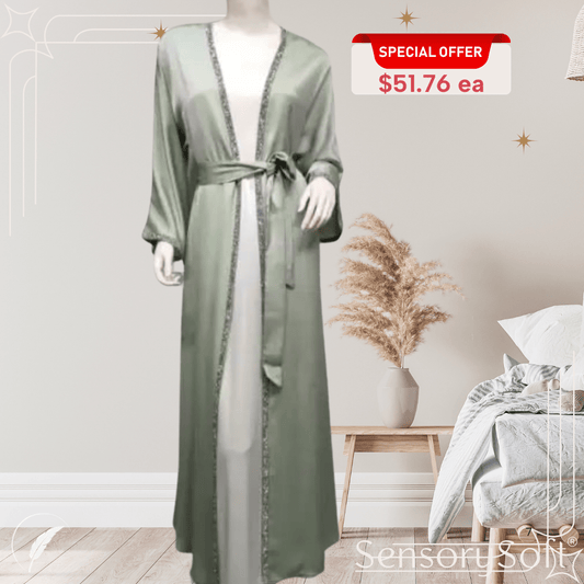 Rhinestone Dress Fashion Satin Soft Shawl Waist - tight Robe - SensorySoft