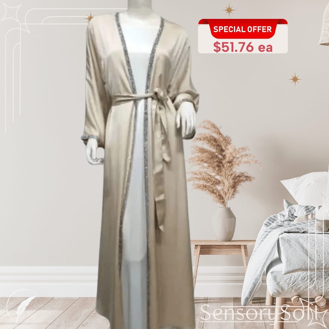 Rhinestone Dress Fashion Satin Soft Shawl Waist - tight Robe - SensorySoft