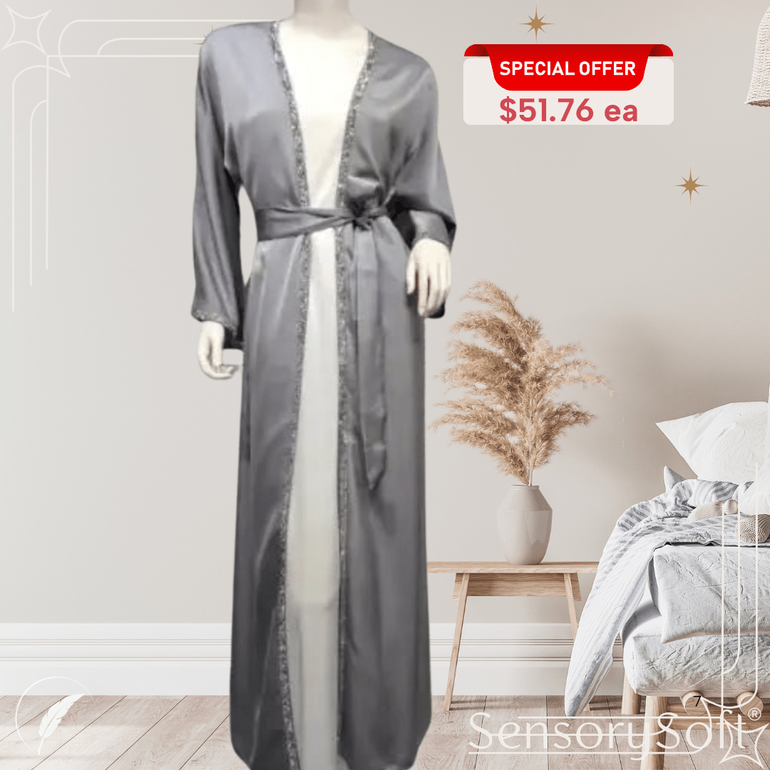 Rhinestone Dress Fashion Satin Soft Shawl Waist - tight Robe - SensorySoft