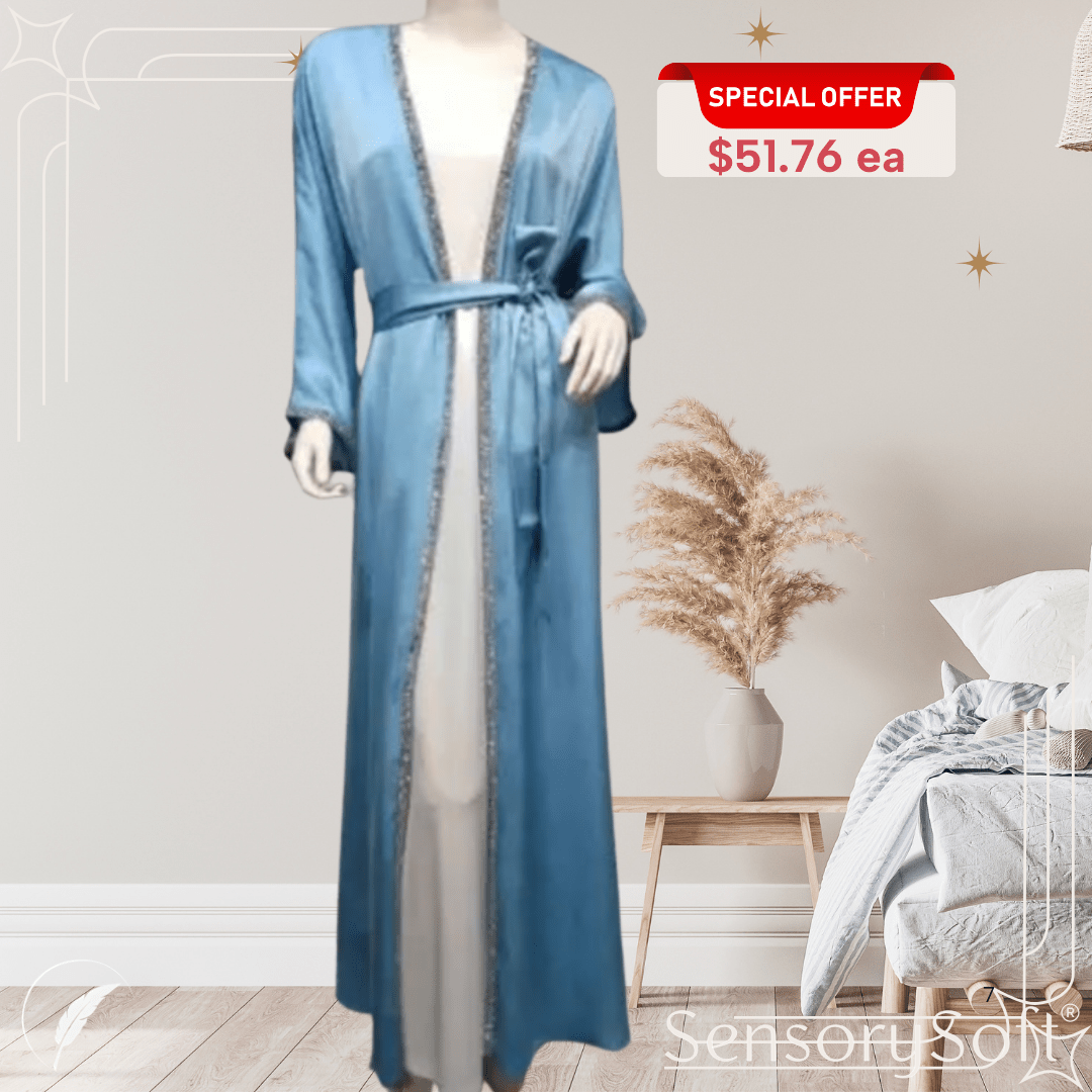 Rhinestone Dress Fashion Satin Soft Shawl Waist - tight Robe - SensorySoft
