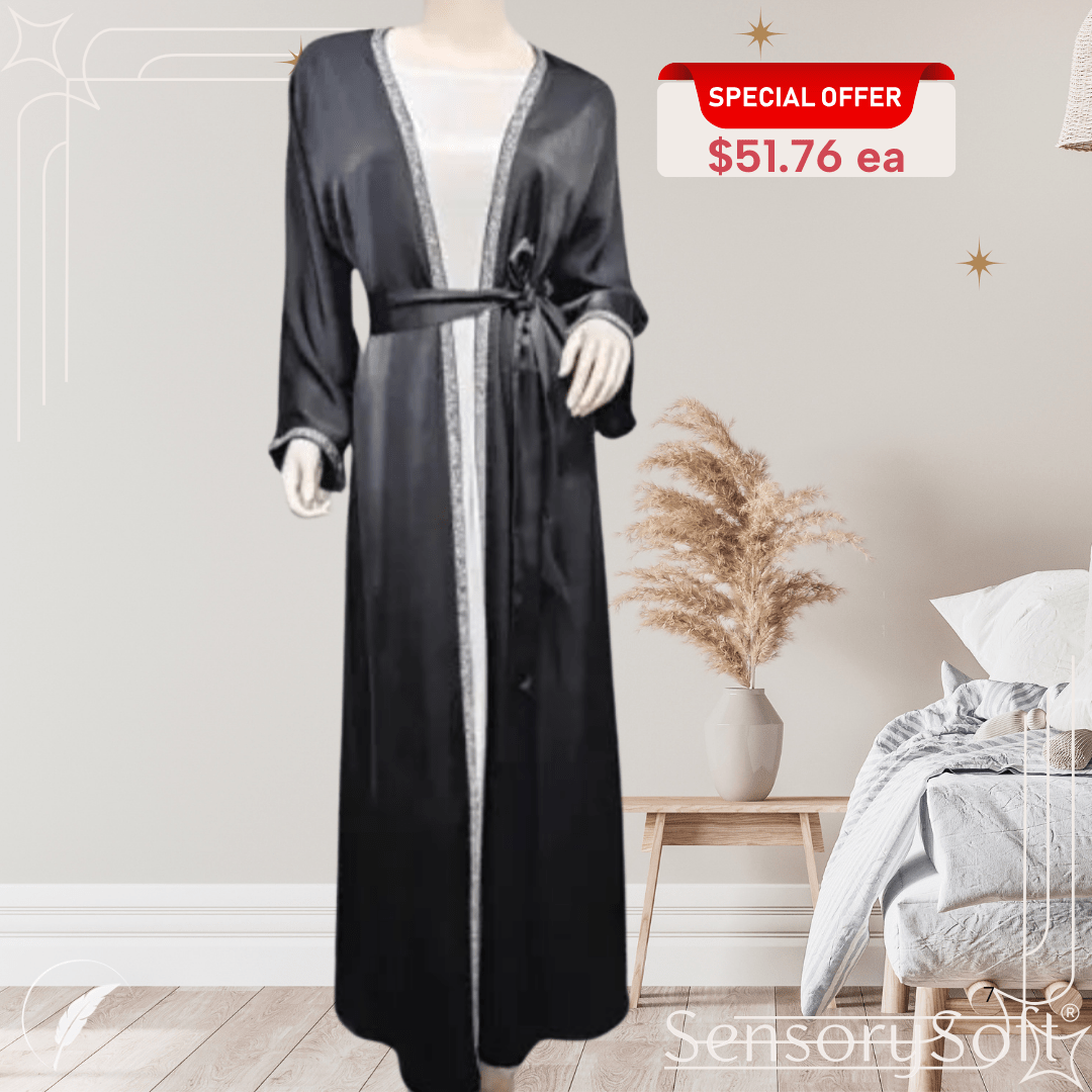 Rhinestone Dress Fashion Satin Soft Shawl Waist - tight Robe - SensorySoft