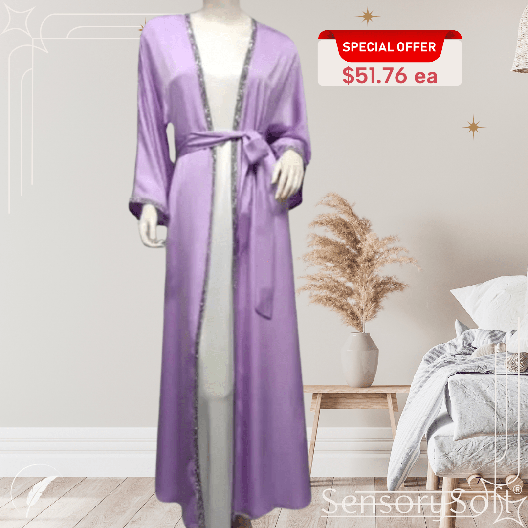 Rhinestone Dress Fashion Satin Soft Shawl Waist - tight Robe - SensorySoft