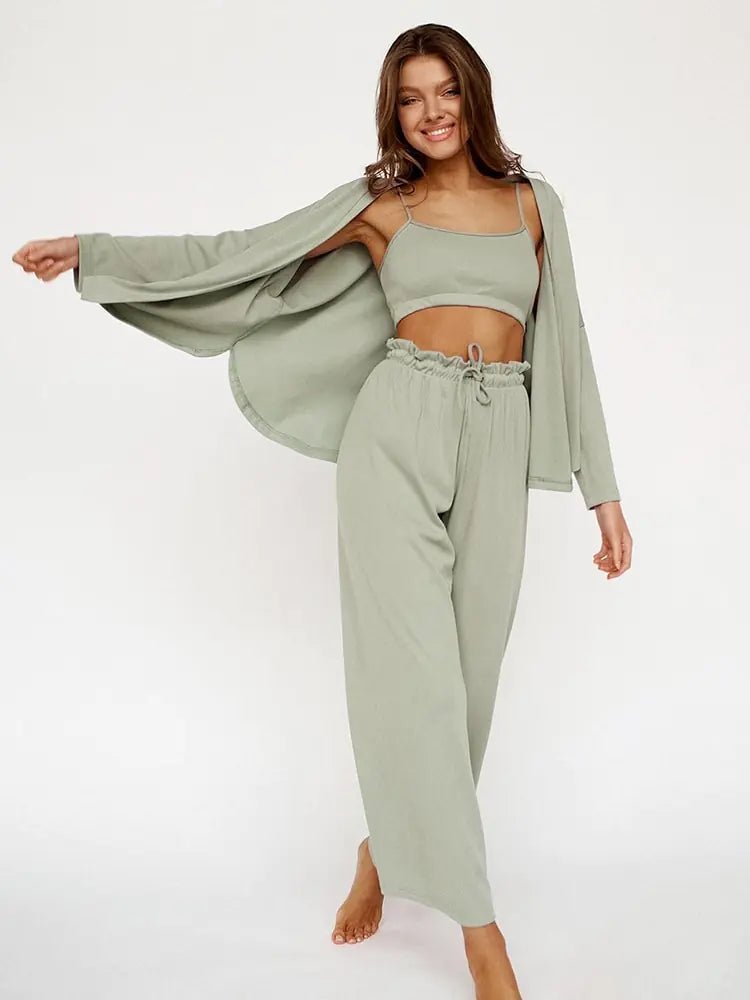 Ribbed Drop Sleeves Sleepwear Set - SensorySoftShop