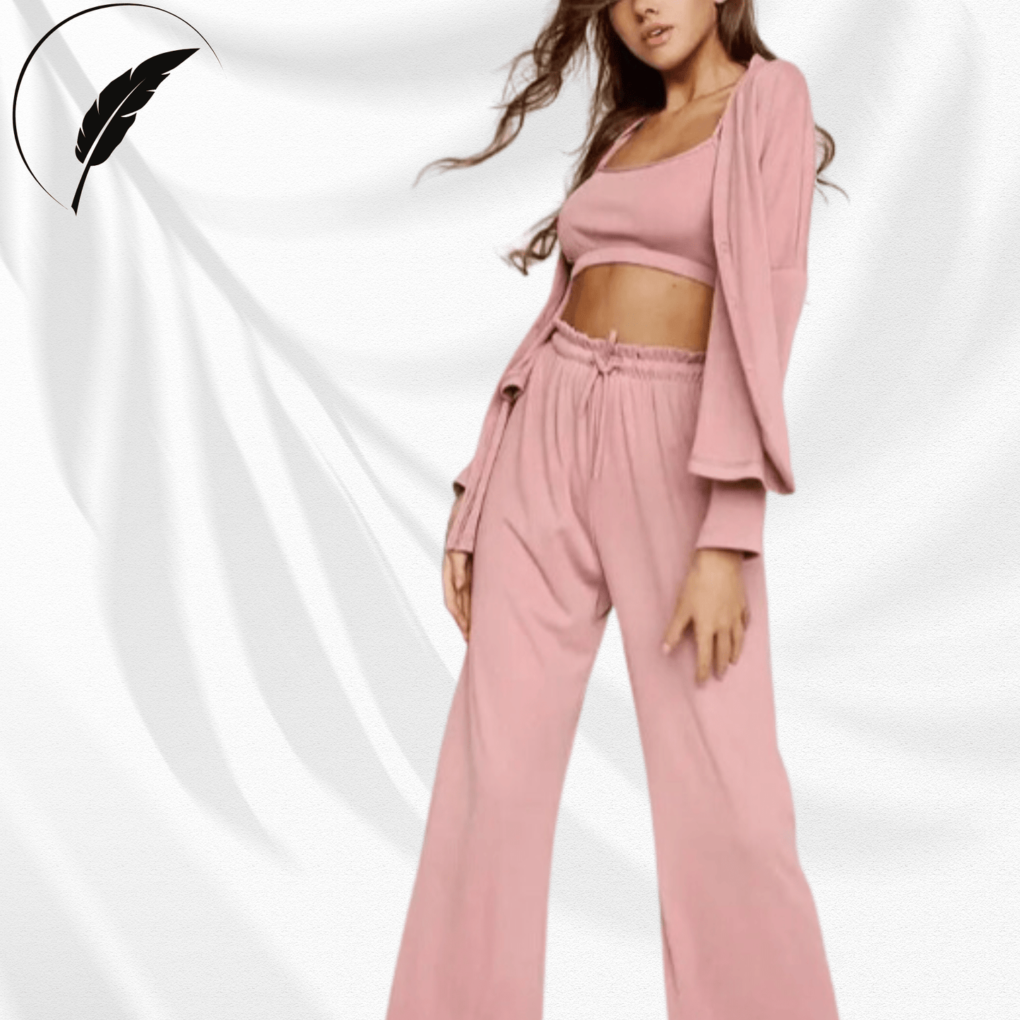 Ribbed Drop Sleeves Sleepwear Set - SensorySoftShop