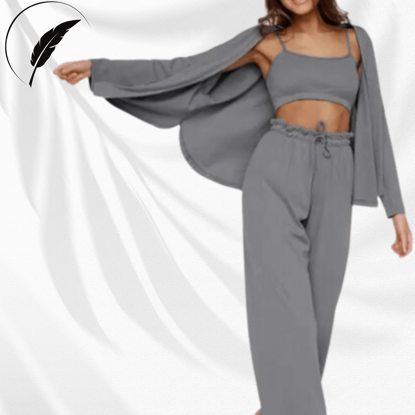 Ribbed Drop Sleeves Sleepwear Set - SensorySoftShop