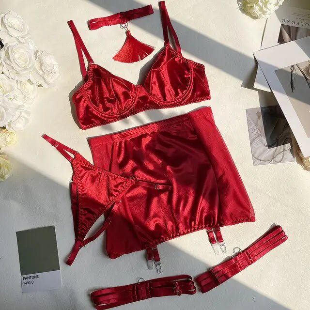 Satin Lingerie Set: 5 - Piece - SensorySoftShop