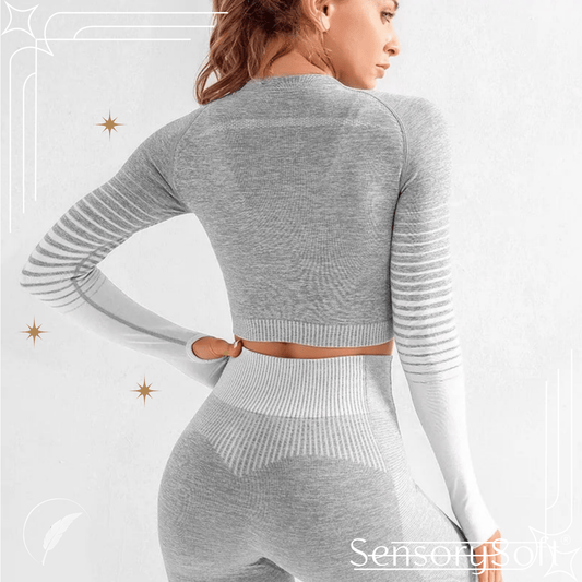 Seamless Long Sleeve Yoga Set: Women's High - Waisted Fitness Suit - SensorySoftShop