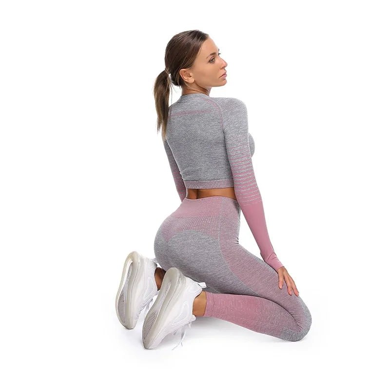 Seamless Long Sleeve Yoga Set: Women's High - Waisted Fitness Suit - SensorySoftShop