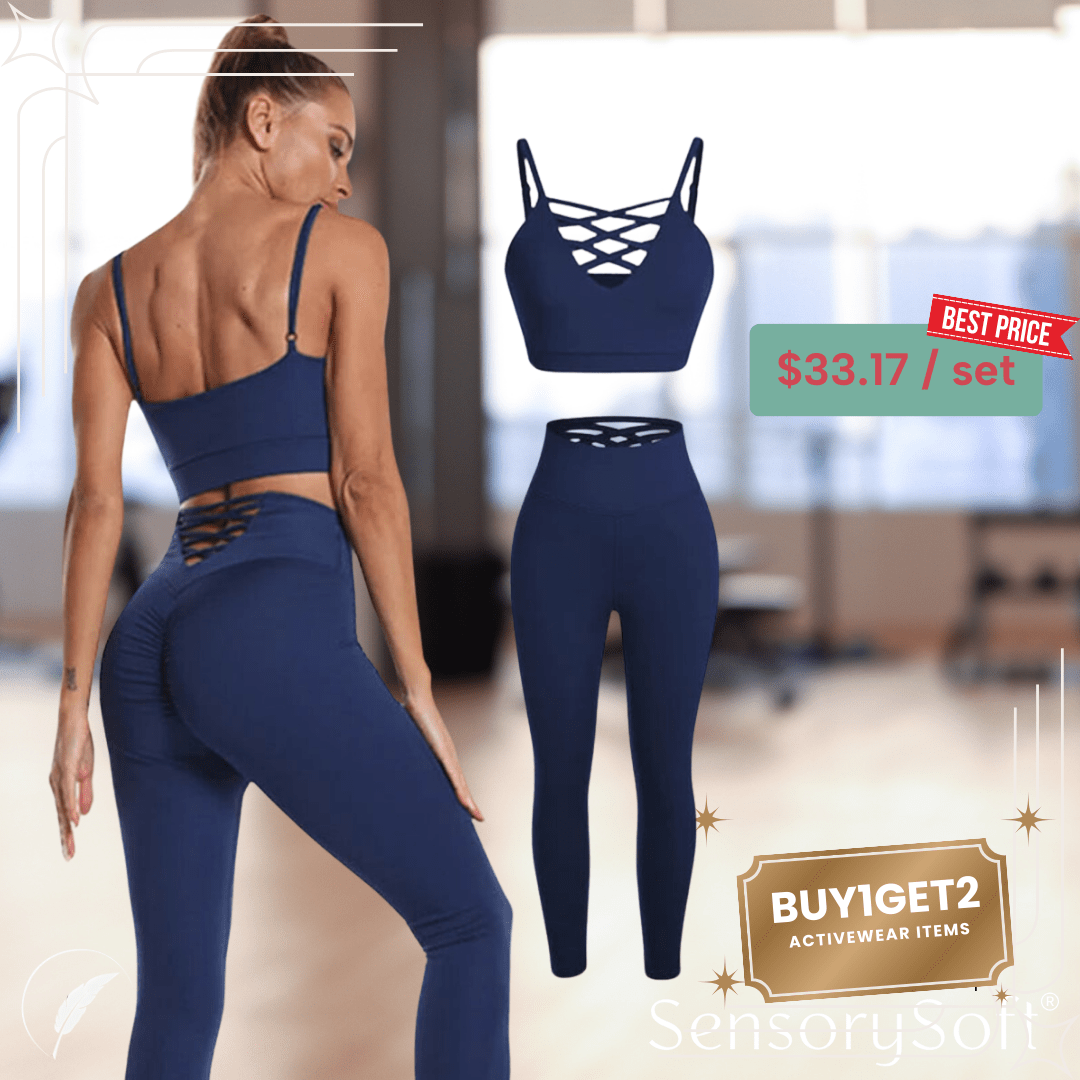 Seamless Yoga and Gym Fitness Sets - 3 Piece Sets - 2 Piece Sets - Pants - Sports Bra and Matching Crop Top Hoodie - SensorySoft